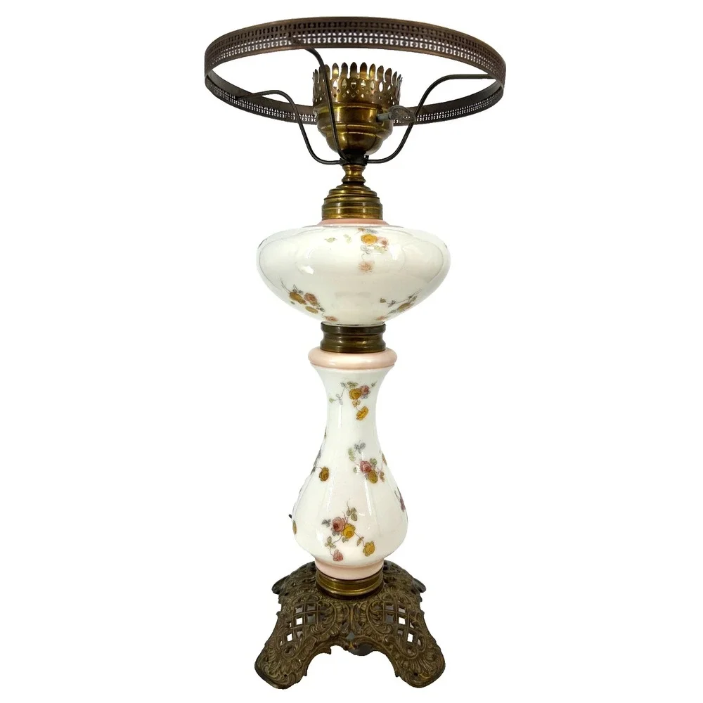 Vintage Porcelain Converted Table Oil Lamp 14